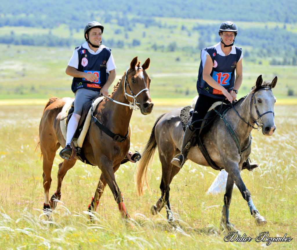 photographe équestre en Lozère course de pur sang Arabe sur le causse Méjean
pendant la course de 160 klms de Florac de Persik land deux cavaliers un sur un cheval baie et l'autre gris
